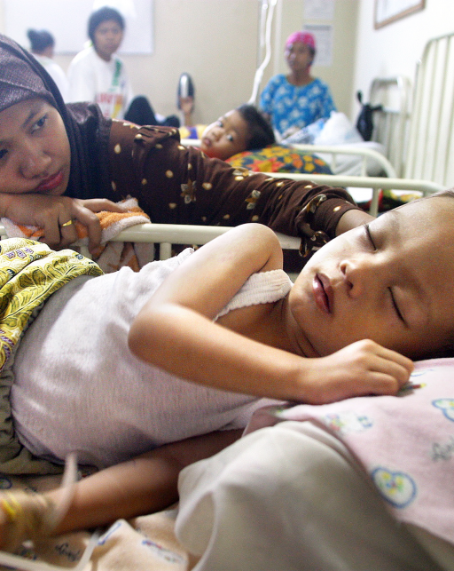 child in hospital with yellow fever, Indonesia