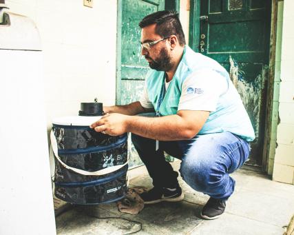 WMP staff member checks mosquito monitoring traps